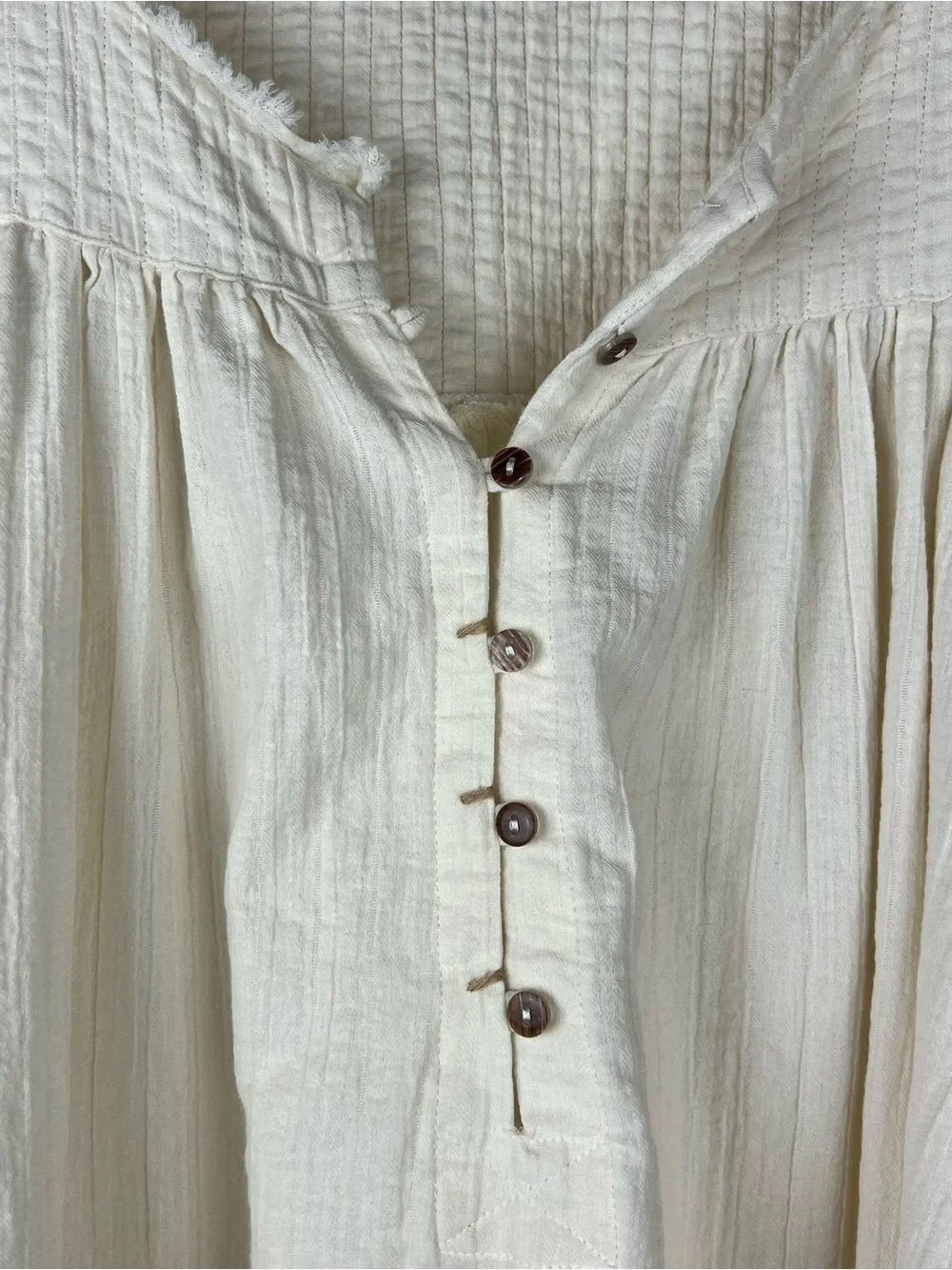Free People Sand Dune Henley Oversized Tunic Top Boho Fringe Hem Cream Size L